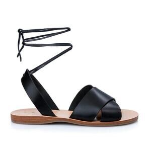 $160 LAIIK Neutral Black Ankle Strap Wrap Vergi Leather Greek Sandal 40 / 10